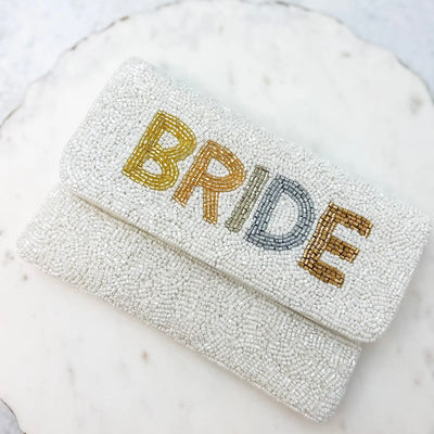Beaded “BRIDE” Crossbody / Clutch Multi Colored purse is the perfect accessory for any bride to be.  Great size for your phone and essentials!