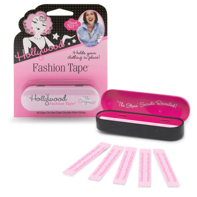 The Hollywood Secrets Fashion Tape empowers you to wear any style of clothing easier and more confidently! Easy-to-use, clear double-stick apparel and body tape. The professional grade adhesive makes our tape the absolute best product available, gentle on skin, hypoallergenic and leaves no residue on fabrics. It's also more discreet and fabric-friendly than pesky safety pins. These tins contain 36 clear strips. 
