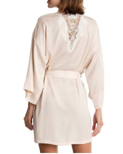 e Venice Lace Robe in Blush features a gorgeous lace inset on the back, a banded collar, 3/4 kimono sleeves, and a tie belt.    Pair with our Venice Lace Satin Cami Night Gown in Blush for a perfect set!