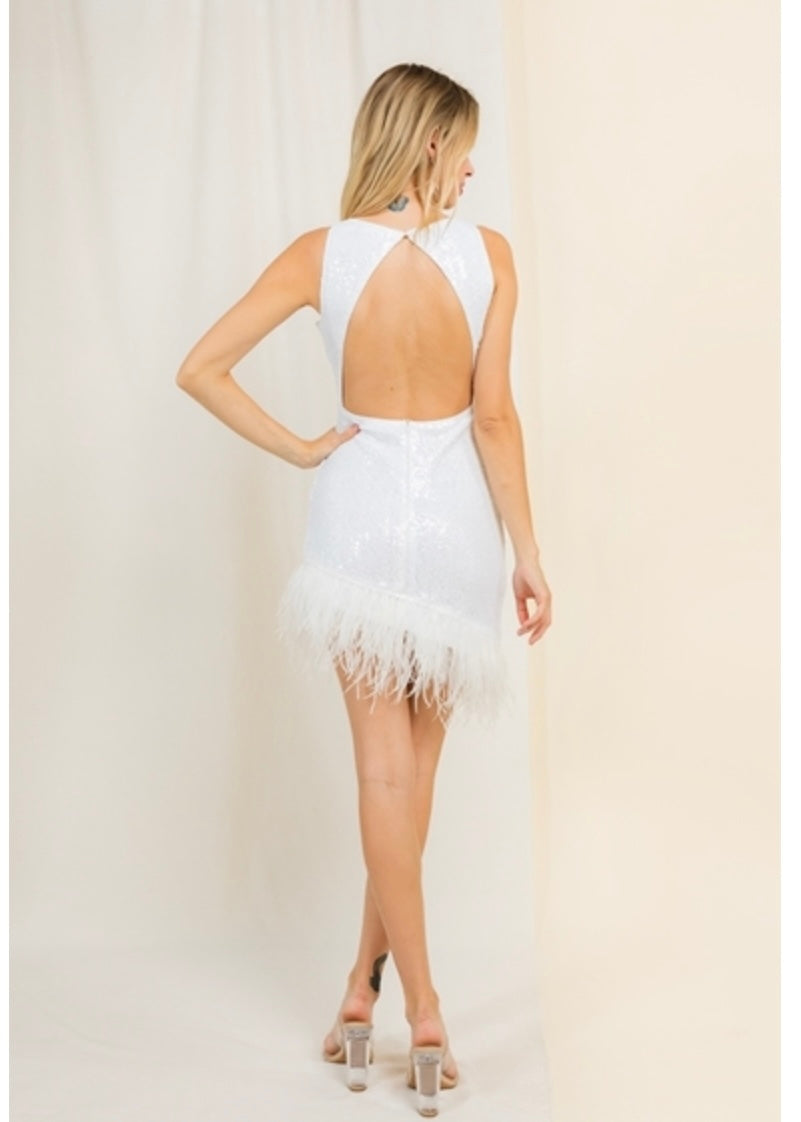 White Sequin Mini Dress URBAN ALTERED White Sequin Mini Dress URBAN ALTERED