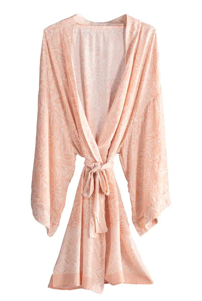 The Posy Kimono Robe features a beautiful blush vine pattern. Super Soft and silky! 