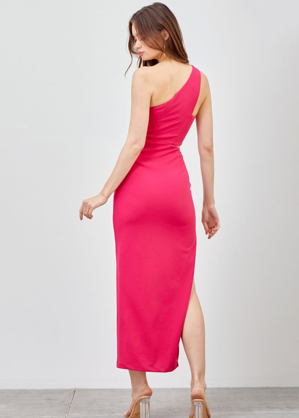 Pink One Shoulder Maxi Dress with Slit URBAN ALTERED Pink One Shoulder Maxi Dress with Slit URBAN ALTERED