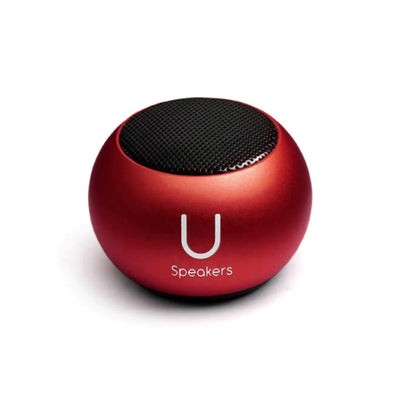 The U Speraker-Mini Matte Red Speaker perfect combination between a stationed speaker and one that can go with you everywhere! This mini speaker in red is not only stylish but delivers exceptional sound.  Playback Time up to 4 hours Battery Capacity: 400mAh Bluetooth Version: Bluetooth V4.2 Product Diameter: 1.75 in. (44.45 mm) Product Weight: 2.46 oz. (70 g) Product Dimensions: 45.45 mm x 33 mm (1.75” x 1.3”) Micro USB charging cable Pairing option Selfie remote control Magnetic