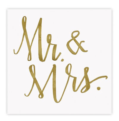 “Mr. & Mrs.” bridal party napkins have beautiful gold foil writing. Add a touch of class to any bridal shower, couples shower, engagement party, rehearsal dinner, or wedding celebration! 