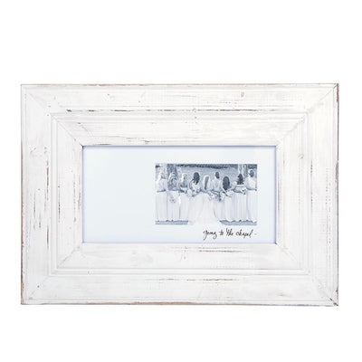 The “Going to the Chapel” Picture Frame makes a statement in any room with our fresh Word Boards. This frame is the perfect compliment to any wall or book shelf. The frame holds 4" x 6" horizontal art print for displaying memories. It can be mounted flat against the wall.
