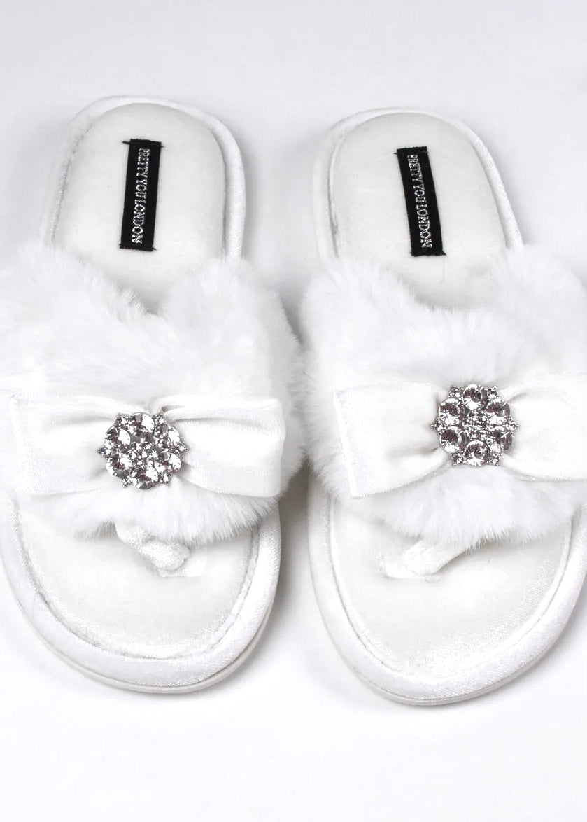 Cream Rhinestone Toe Post Slippers