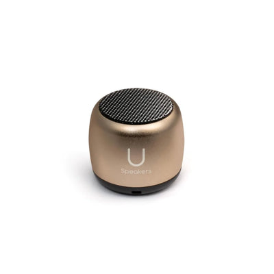 The U Speaker-Micro Matte Gold Speaker is the smallest speaker in the market. This coin sized speaker delivers unbelievable sound and includes a selfie remote control to capture your photos as well as a option for the ultimate surround sound experience. U will not believe the sound this speaker makes!