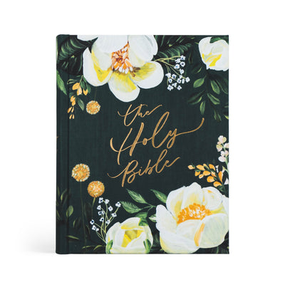 The dark, bold colors of the CSB Notetaking Bible: Augusta Theme are inspired by Maine’s capital city. The bright, white peonies contrast beautifully with the dark cover, which simply says, “The Holy Bible.” The back cover of this gorgeous Bible features Hosea 6:1, which says, “Come, let us return to the Lord.”
