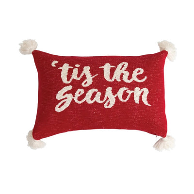 Decorate in style with our “Tis the Season” knit Christmas pillow!  The red pillow with white letters is adorned with fluffy white tassels on each corner.  Mixes perfectly with our other Christmas pieces for the ultimate cozy room!  