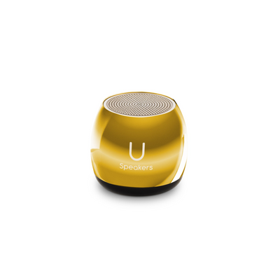 U Speaker-Micro Gold Mirror Speaker. Let your music shine! Presenting the smallest, most stylish speaker on the market: U Micro Speaker in Mirror Gold. Lightweight, with exceptional sound, this coin-sized speaker is intended to be with U at all times.