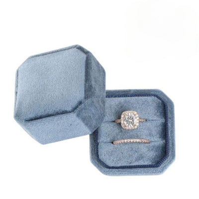 Velvet Double Ring Box. This beautiful ring box is the perfect compliment to your stunning ring! The luxurious velvet photographs so well for all bridal detail shots.  The box features a double slit style for your wedding band and engagement ring. Each box is individually handcrafted, and made to last! It will be perfect for an heirloom afterwards. 