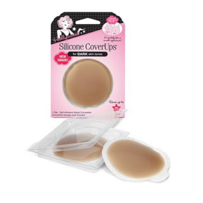Hollywood Fashion Secrets Silicone CoverUps Dark! Pesky perkies can pop up at the least opportune moments. Meet Secret No. 4, Hollywood Silicone Cover Ups, which are self-adhesive, hypoallergenic and comfortable nipple covers. The contour shape boasts a perfectly engineered tapered edge to give you that ultra-smooth appearance.
